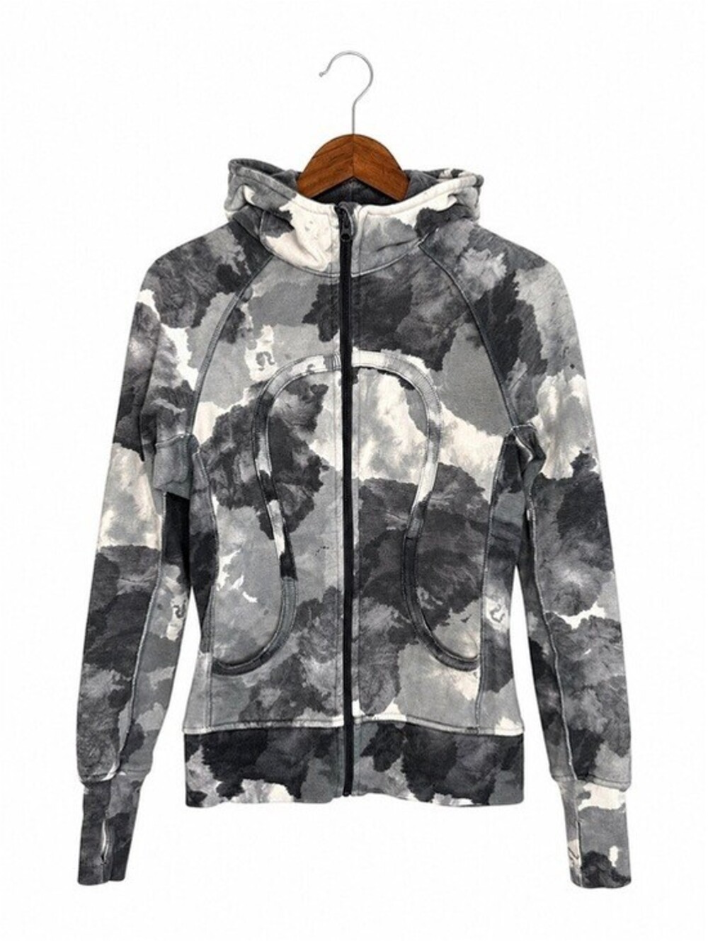 Lululemon Scuba Hoodie Gray Black Watercolor Tie Dye Full Zip Jacket Size 6